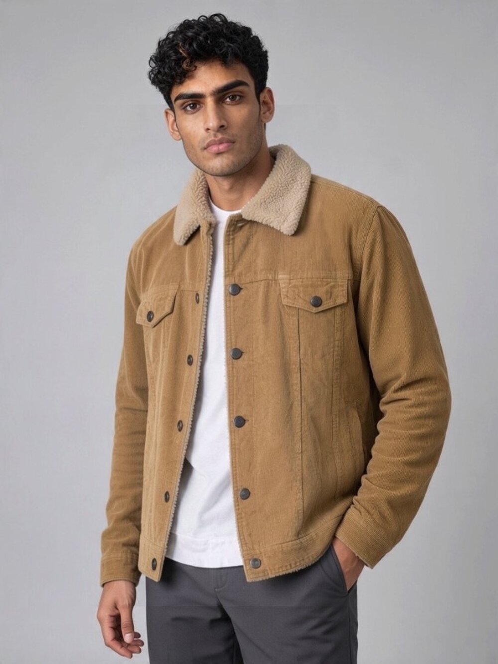 Aeropostale Men's Sherpa-Lined Corduroy Trucker Jacket – Size L